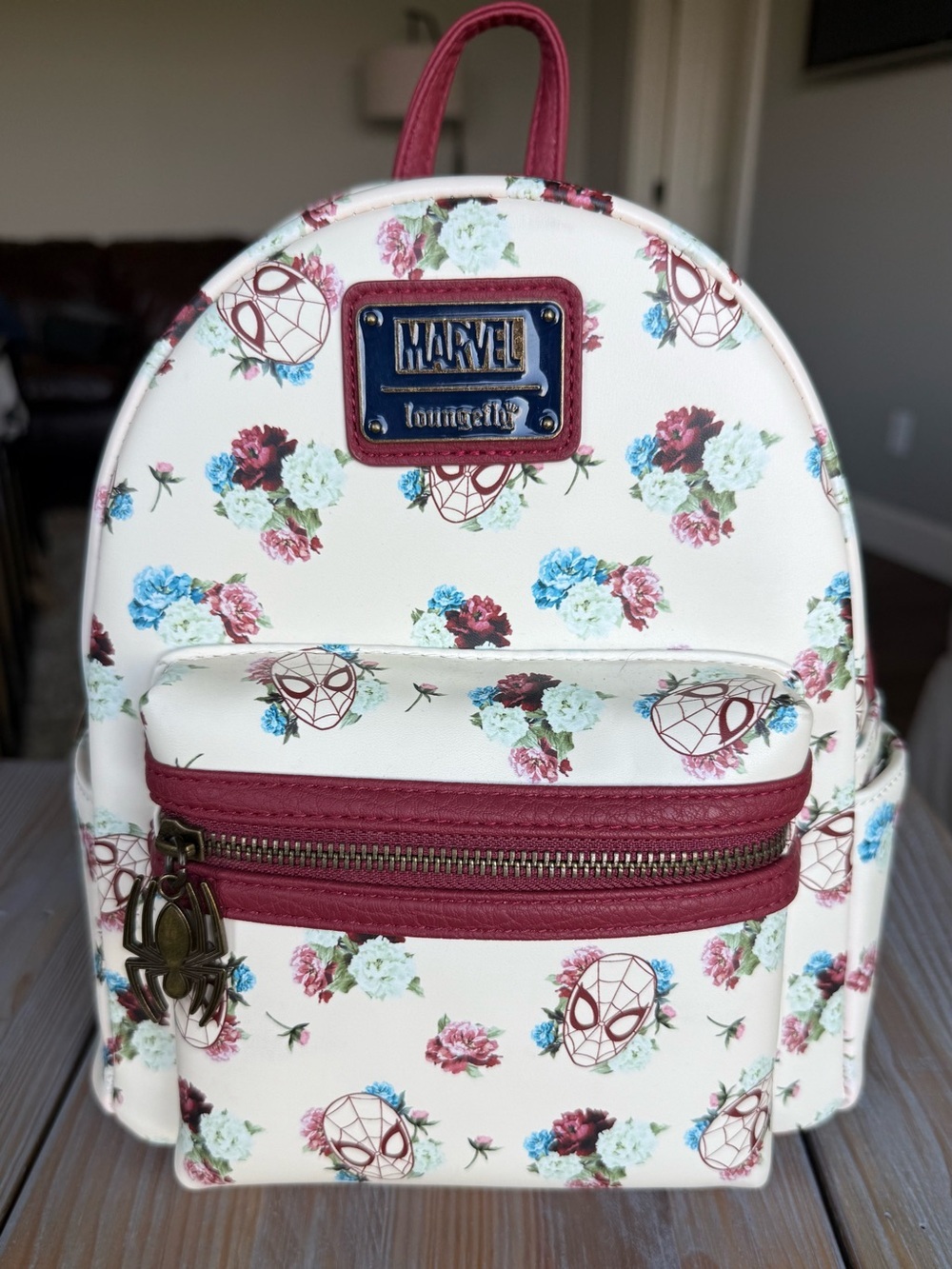Loungefly Marvel Floral Spider-Man Mini Backpack - Cream & Burgundy Accents